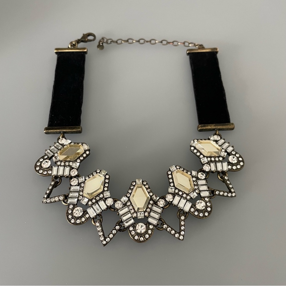 BaubleBar Lunation Adjustable Choker Necklace Velvet Ribbon Crystal Rhinestone